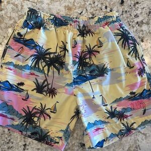 Tylers Tropical Sailboat Palm Tree Boys Youth Kids Swim Trunks Small Nautical